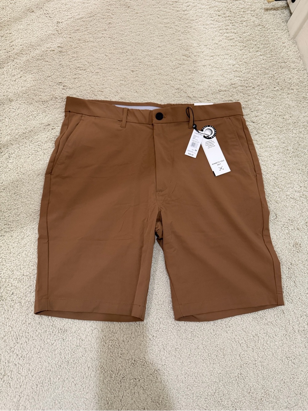 Kenneth Cole Golf Performance Shorts Pecan Brown Size 34 9" Inseam